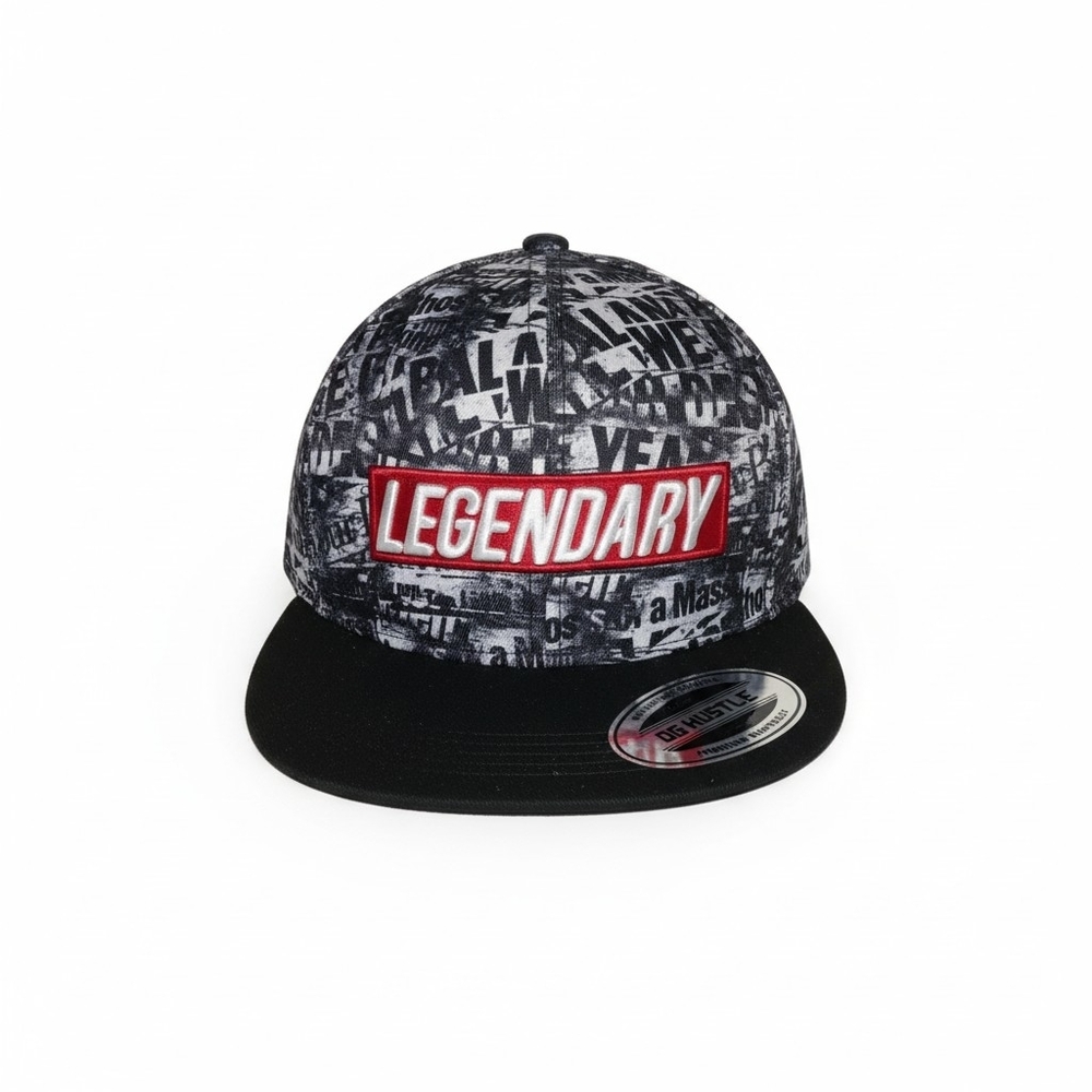 OG Hustle 'Legendary' Graphic Snapback Hat - Black/Gray with Red/White Patch